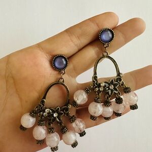 Elegant Bronze and Pink Dangle Earrings